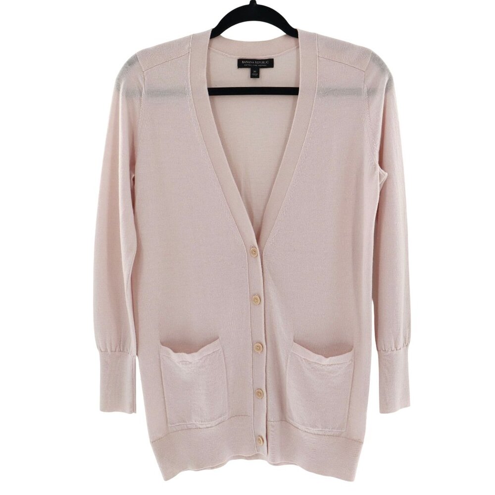 Banana Republic, Size M. Pink V-Neck Button Cardigan Sweater. Merino Wool